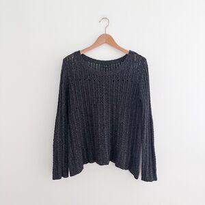 Theory Open Knit 100% Silk Sweater Charcoal Colored Pullover Size Medium